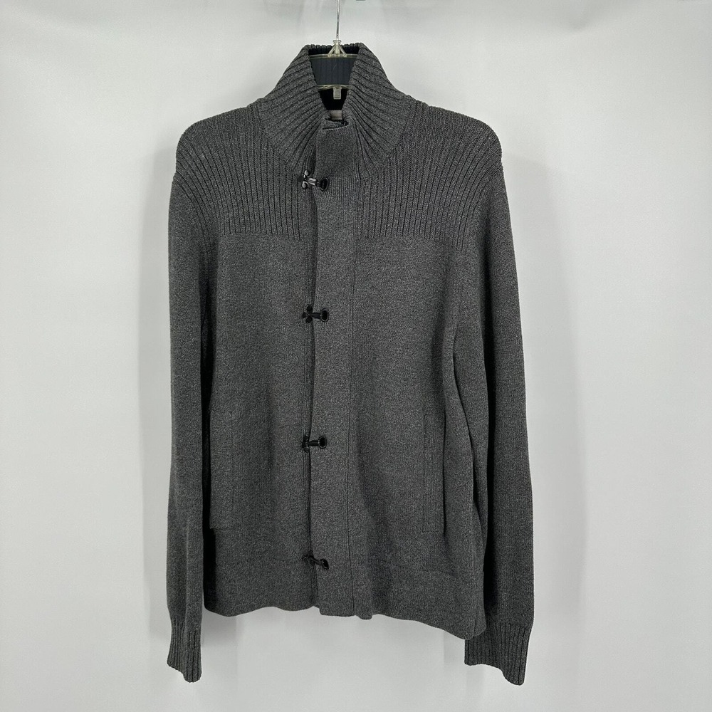 Banana Republic Mens Preppy  Full Zip Toggle Cardigan Sweater Size S Gray